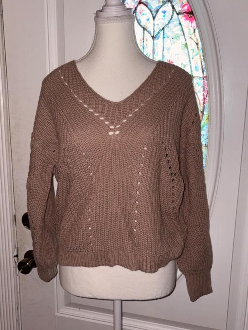 moon & madison Taupe V-Neck Chunky Knit Sweater